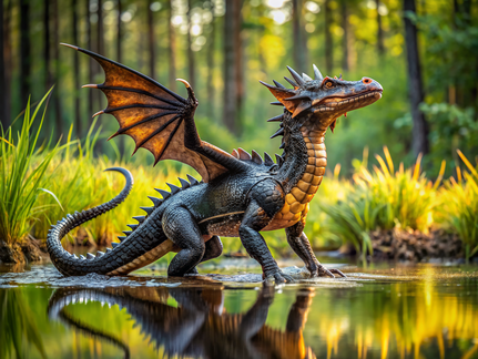black-and-tan-dragon-playing-in-the-swamp-side-vie